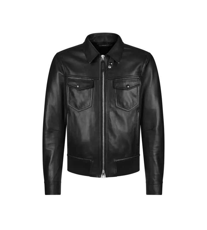 NAPPA GRAIN LEATHER COLLAR BLOUSON BLACK online